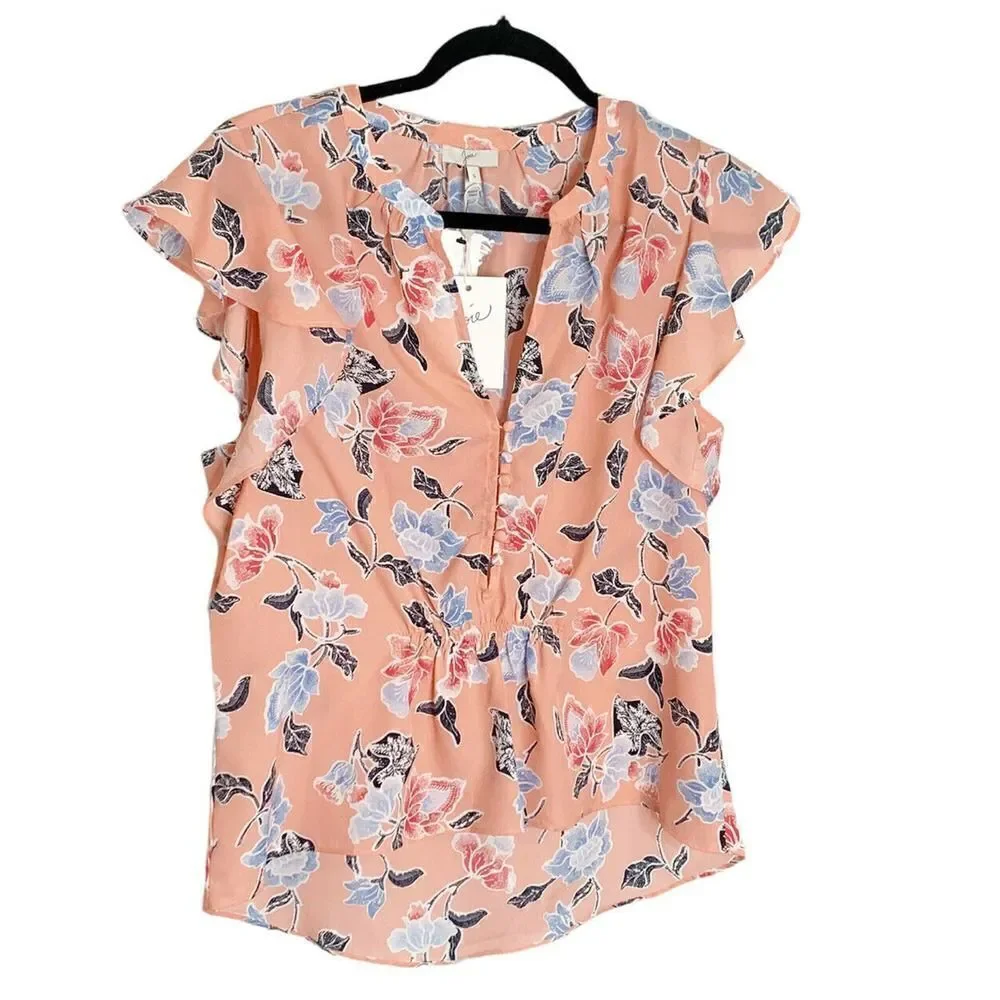 Joie Women’s Crisbell Persimmons Floral Print Flutter Sleeve Blouse NWT Small - Picture 3 of 7